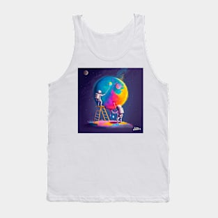 Cute Astronauts Painting The Moon Tank Top